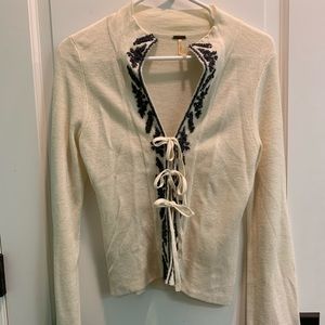 Free people tie front cardigan cream m